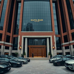 A massive, imposing mafia base building, showcasing a blend of modern and old-world architecture