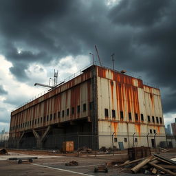 A sprawling mafia base building, large and imposing, featuring a gritty, industrial design