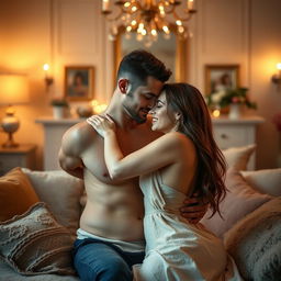 A tender and intimate portrayal of a couple enjoying a moment of closeness and love in a soft-focus setting