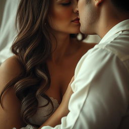 A close-up and artistic representation of a couple in an intimate moment, focusing on their emotional connection and genuine affection