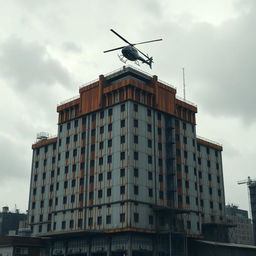 A massive mafia base building, featuring an intimidating and rusty grey facade