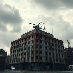 A massive mafia base building, featuring an intimidating and rusty grey facade