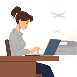 A simple yet realistic illustration of a woman symbolizing the balance between her career in accounting and her dreams of aviation