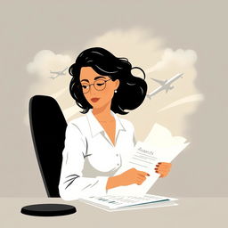 A simple yet realistic illustration of a woman symbolizing the balance between her career in accounting and her dreams of aviation