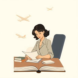 A simple yet realistic illustration of a woman symbolizing the balance between her career in accounting and her dreams of aviation