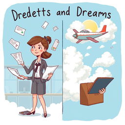 A whimsical illustration reflecting the theme of balancing debits and dreams
