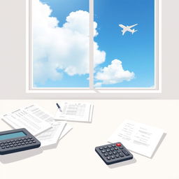 A simple yet realistic composition illustrating the theme of 'Balancing Debits and Dreams'