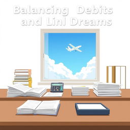 A clean and realistic illustration capturing the theme of 'Balancing Debits and Dreams'