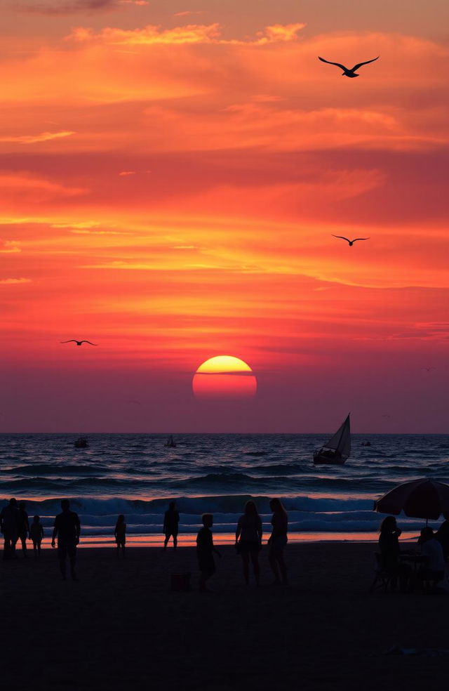 A nostalgic scene capturing the essence of the last summer, featuring a vibrant sunset over a serene beach