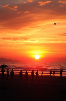 A nostalgic scene capturing the essence of the last summer, featuring a vibrant sunset over a serene beach