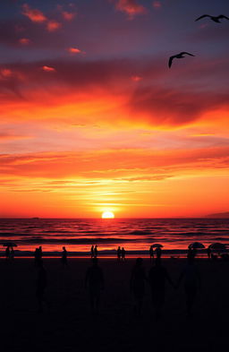 A nostalgic scene capturing the essence of the last summer, featuring a vibrant sunset over a serene beach