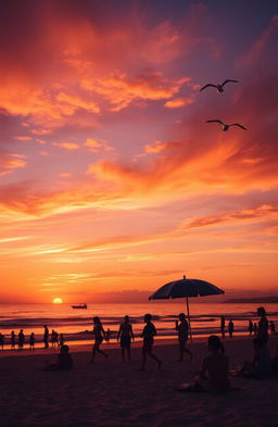 A nostalgic scene capturing the essence of the last summer, featuring a vibrant sunset over a serene beach