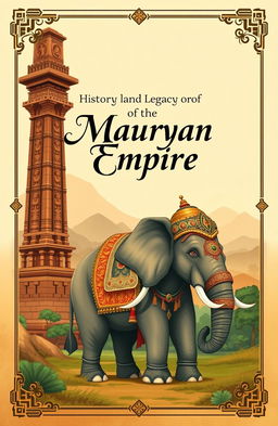 A captivating cover page design featuring the grandeur of the Mauryan Empire