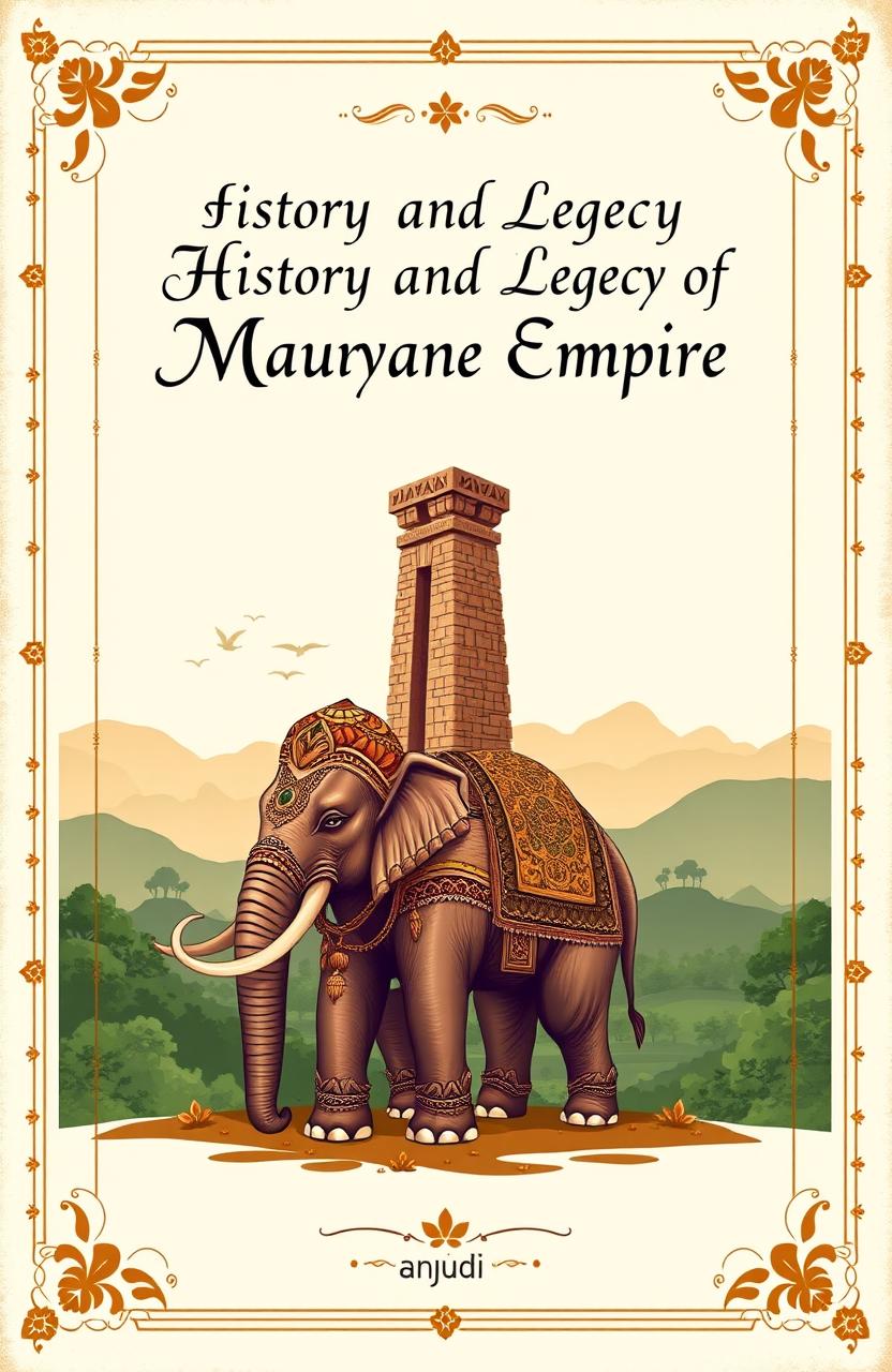 A captivating cover page design featuring the grandeur of the Mauryan Empire