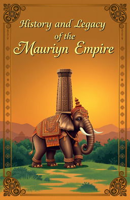 A captivating cover page design featuring the grandeur of the Mauryan Empire