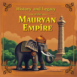 A captivating cover page design featuring the grandeur of the Mauryan Empire