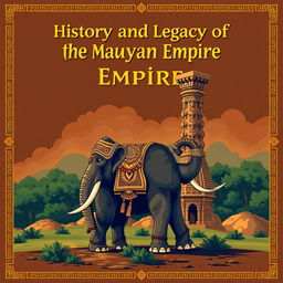 A captivating cover page design featuring the grandeur of the Mauryan Empire