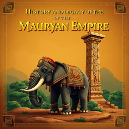 A captivating cover page design featuring the grandeur of the Mauryan Empire