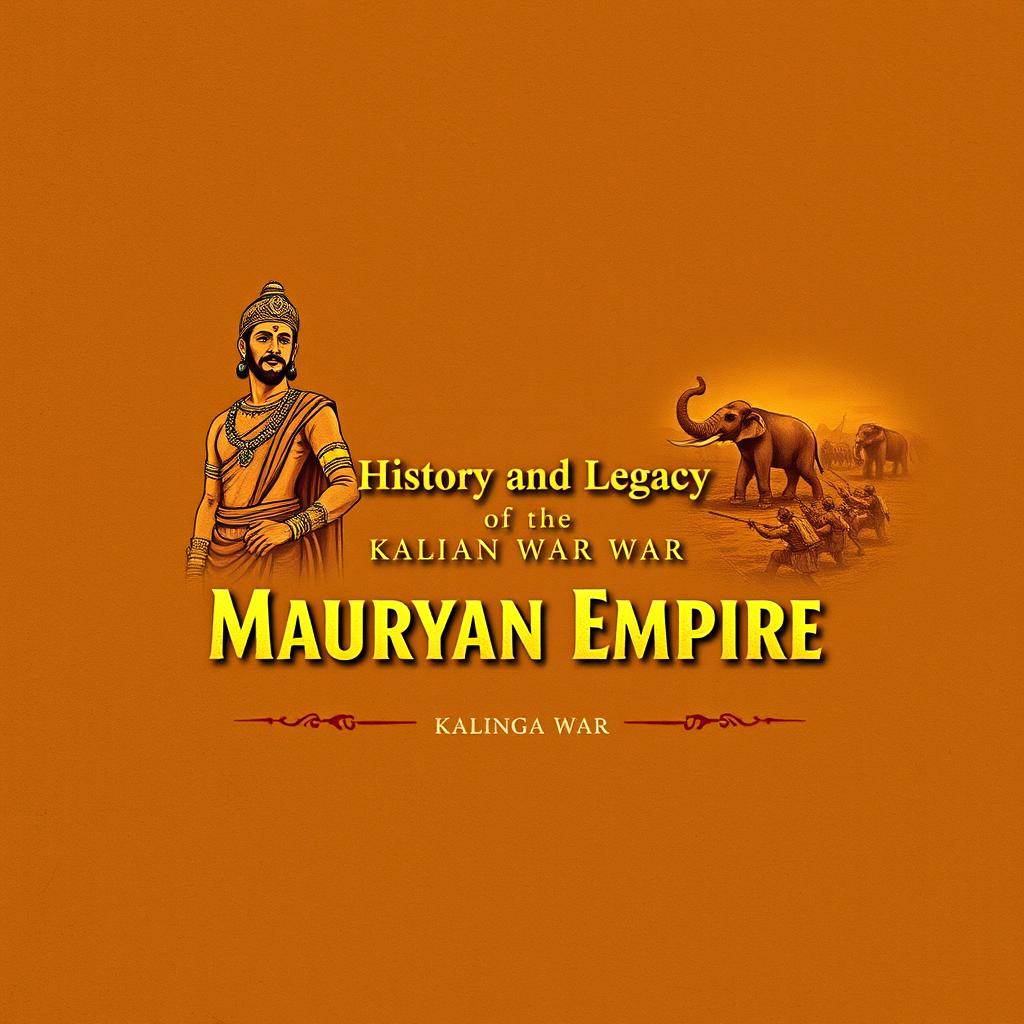 A compelling cover page design showcasing the history of the Mauryan Empire, specifically highlighting the Kalinga War