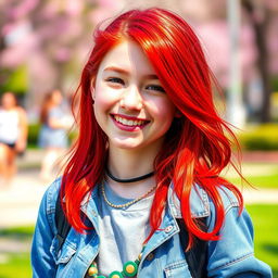 A vibrant and lively image featuring a teenage girl with striking red hair