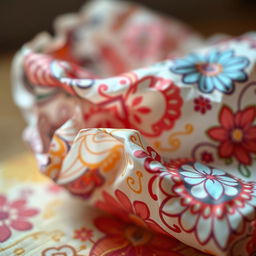 A beautiful close-up of a paper tissue with intricate printed designs on it, showcasing vibrant colors and unique patterns