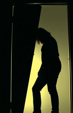 A silhouette of a man at the threshold of a slightly ajar door, capturing a moment of confusion and determination