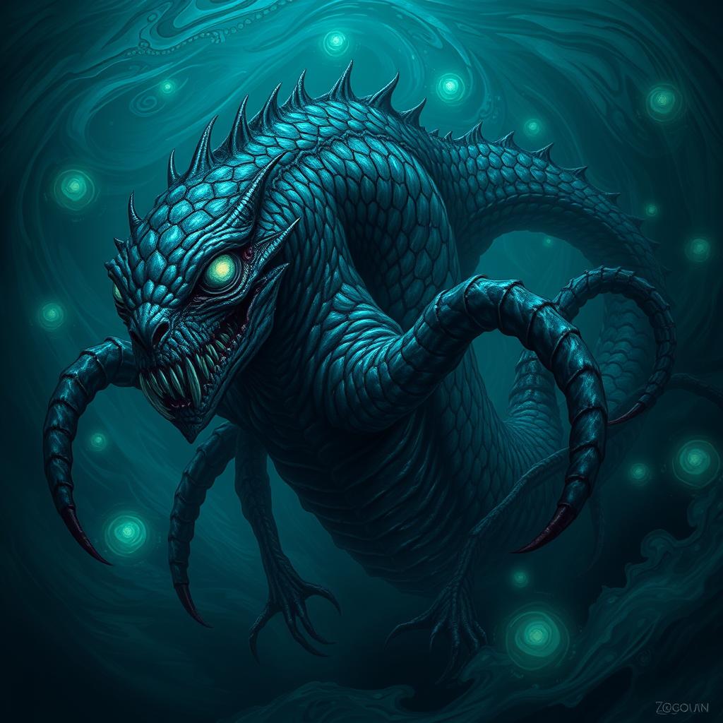 A mesmerizing yet terrifying abyssal creature, emanating a sense of ancient power and darkness