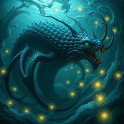 A mesmerizing yet terrifying abyssal creature, emanating a sense of ancient power and darkness