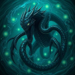 A mesmerizing yet terrifying abyssal creature, emanating a sense of ancient power and darkness