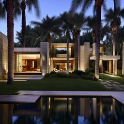 A luxurious modern mansion, showcasing state-of-the-art design elements, floor-to-ceiling windows, and sleek shapes, nestled amidst lush landscapes.