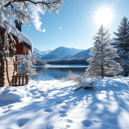 A tranquil winter landscape captured through a photographer's lens, showcasing soft, freshly fallen snow blanketing the ground and trees