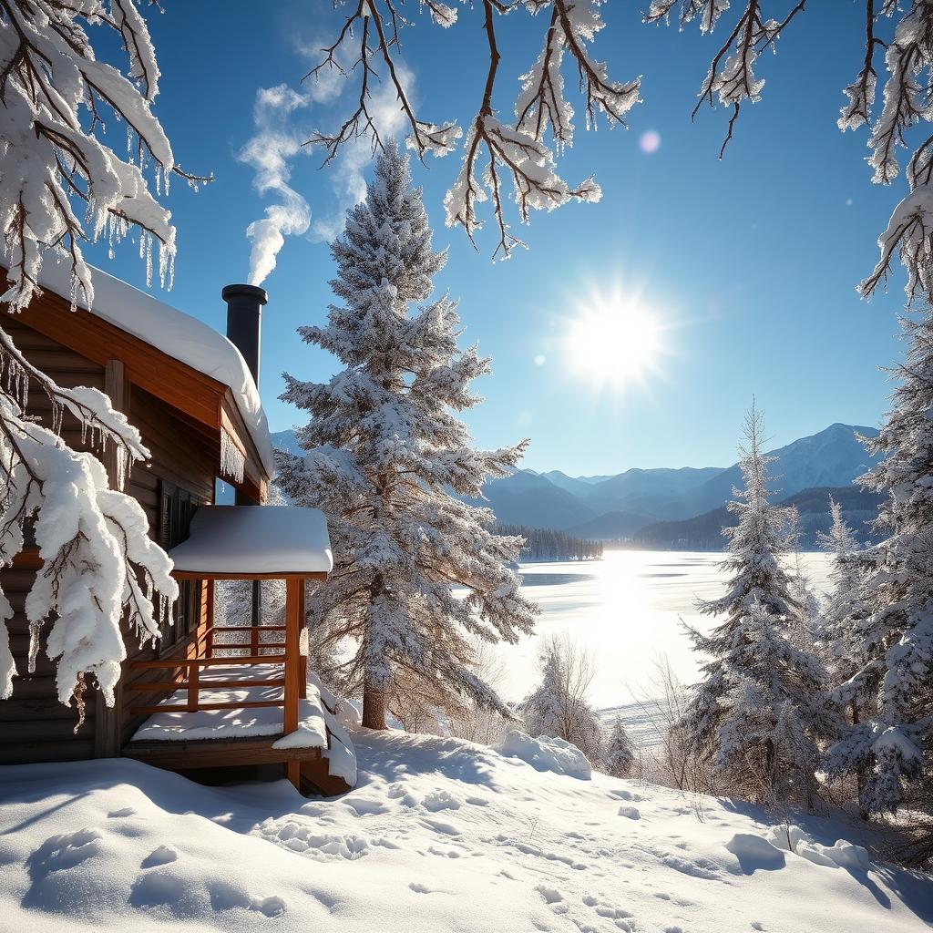 A tranquil winter landscape captured through a photographer's lens, showcasing soft, freshly fallen snow blanketing the ground and trees