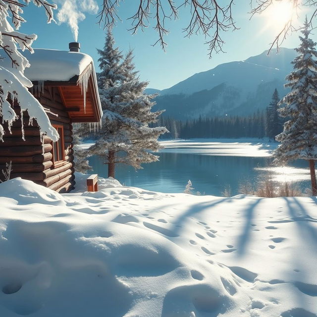 A tranquil winter landscape captured through a photographer's lens, showcasing soft, freshly fallen snow blanketing the ground and trees