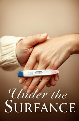 A close-up image of two hands intertwined gracefully, with a pregnancy test gently held between the fingers