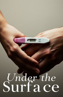 A close-up image of two hands intertwined gracefully, with a pregnancy test gently held between the fingers