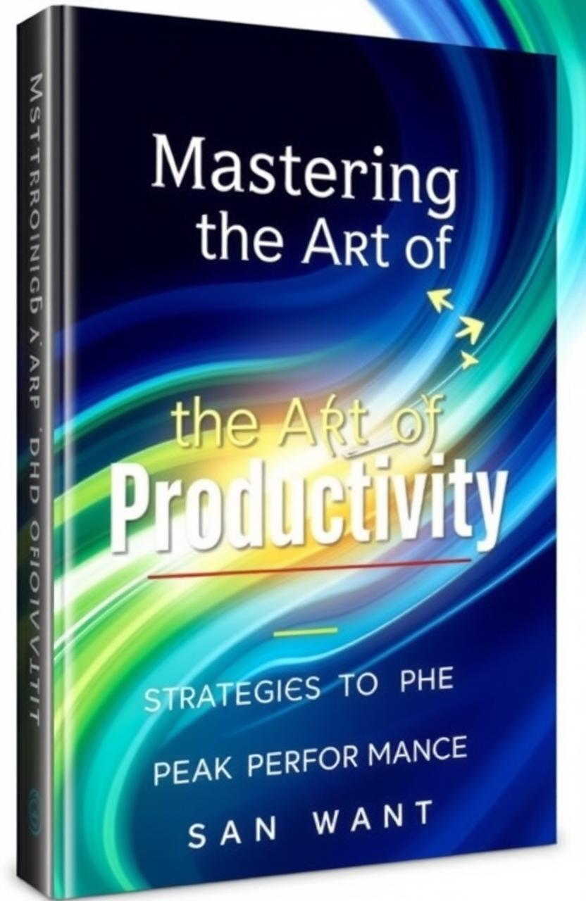 An inspiring and visually appealing cover for a productivity book titled 'Mastering the Art of Productivity: Strategies for Peak Performance'