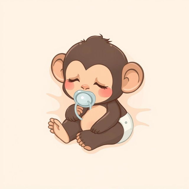 A cute illustration of a baby monkey sleeping peacefully