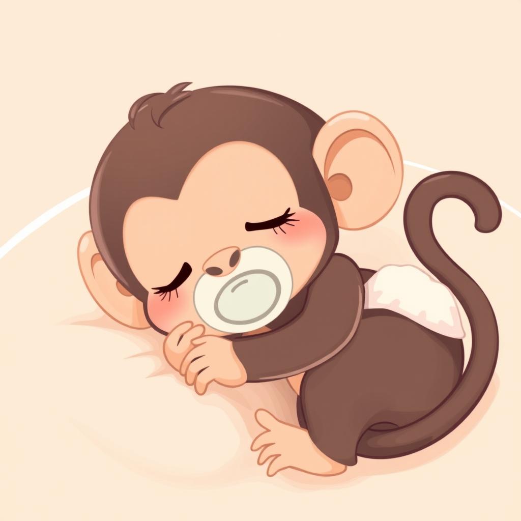 A cute illustration of a baby monkey sleeping peacefully