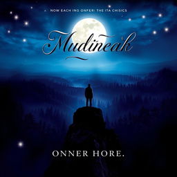 An intriguing and captivating book cover design for an audiobook, featuring a mysterious landscape illuminated by a glowing full moon
