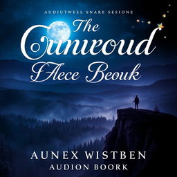 An intriguing and captivating book cover design for an audiobook, featuring a mysterious landscape illuminated by a glowing full moon