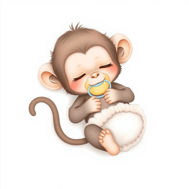 A drawing of a baby monkey sleeping soundly