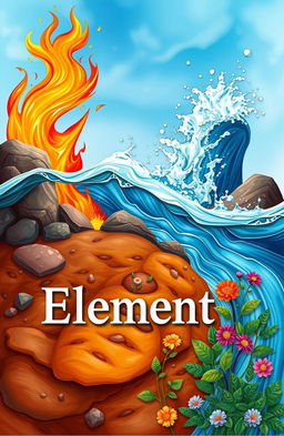 A stunning cover illustration depicting the three elements of nature: fire, water, and earth