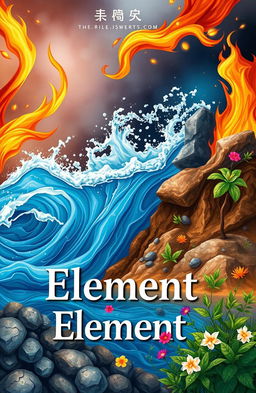 A stunning cover illustration depicting the three elements of nature: fire, water, and earth