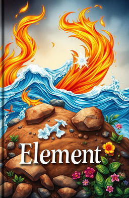 A stunning cover illustration depicting the three elements of nature: fire, water, and earth