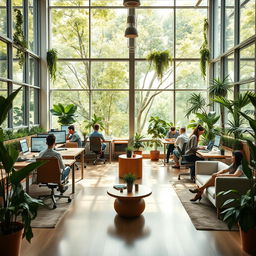 An inspiring workspace that beautifully integrates nature, illustrating the concept of work-life balance