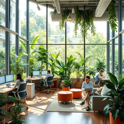 An inspiring workspace that beautifully integrates nature, illustrating the concept of work-life balance