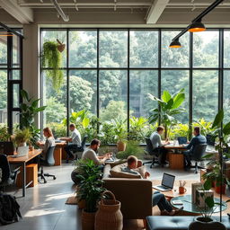 An inspiring workspace that beautifully integrates nature, illustrating the concept of work-life balance