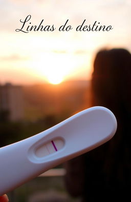 A simple pregnancy test in a romantic setting with a beautiful sunrise in the background