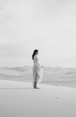 A solitary figure standing in a vast, desolate landscape, embodying a sense of loneliness and introspection