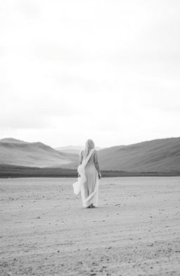 A solitary figure standing in a vast, desolate landscape, embodying a sense of loneliness and introspection
